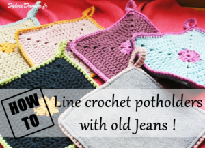 how to line crochet potholders with old jeans